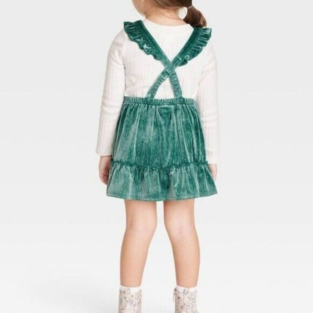 NWT Cat & Jack Green Emerald Velvet Velour Skirtall Overall Dress Girls 4T - Picture 7 of 10